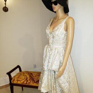 lela rose champagne damask cocktail dress